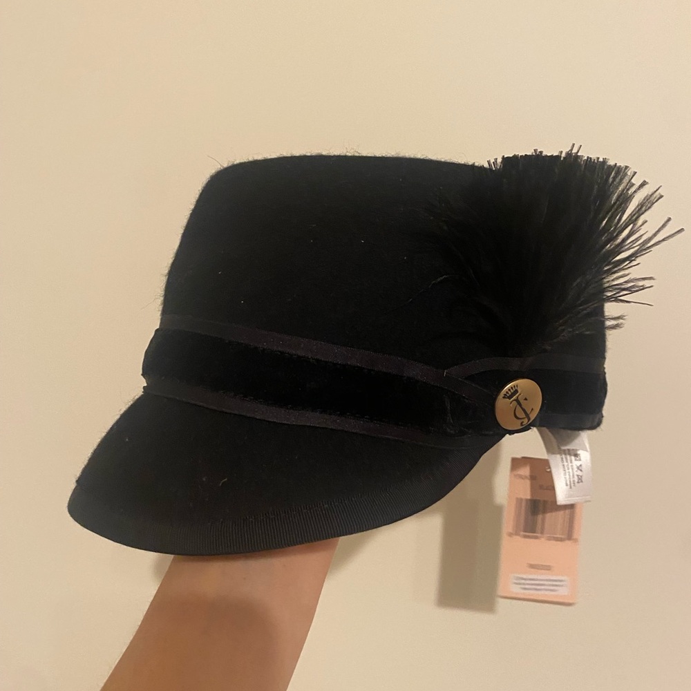 Juicy Couture Black Hat with Feather Detail